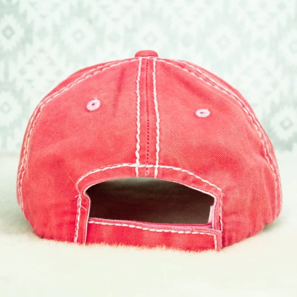 Ball Cap. "Life is Better at the Lake". Embroidered. Coral/Multi. - Picture 2 of 2